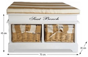 Lavica s vankúšom, 2 košíky, biela/medová/vzor, SEAT BENCH 4