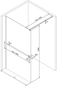 Mexen Kioto+, sprchová zástena s poličkou a držiakom na uteráky 110 x 200 cm, 8mm sklo číre sklo vzor čierny rám, čierny profil, 800-110-121-70-70