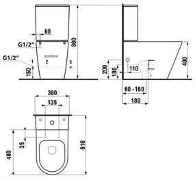 Sapho, PACO WC kombi, Rimless,, spodný/zadný, bílá, PC1012WR