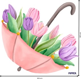 PIPPER. Dáždnik s tulipánmi - textilná nálepka na stenu
