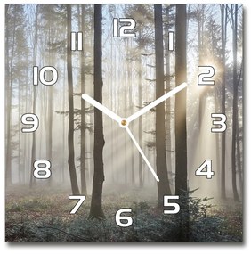 Sklenené nástenné hodiny štvorec Hmla v lese pl_zsk_30x30_f_98968412