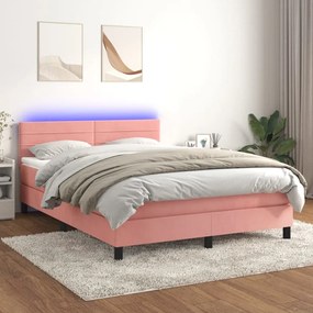 Posteľný rám boxsping s matracom a LED ružový 140x200 cm zamat 3134470