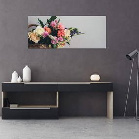 Obraz košíka s kvetinami (120x50 cm)