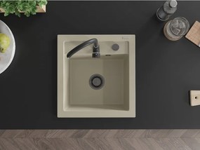 Mexen Vito, granitový drez 520x490x210 mm, 1-komorový, béžová s čiernym sifónom, 6503521000-69-B