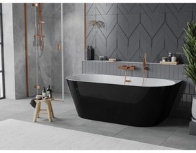 Mexen Oval Slim, voľne stojaca vaňa ku stene, 170 x 80 cm, biela-čierna, ružové zlato prepad, 52661708075-60