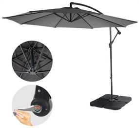 Slnečník Acerra Ø 3m polyester/oceľ - sivá so stojanom