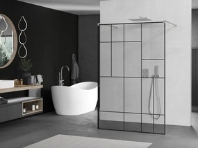 Mexen Kioto, sprchová zástena Walk-In 110 x 200 cm, 8mm sklo čierny vzor, brúsená oceľ profil,  800-110-002-97-78