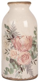 Béžová keramická váza s kvetmi Protea Eucalypt M - Ø 8*16 cm