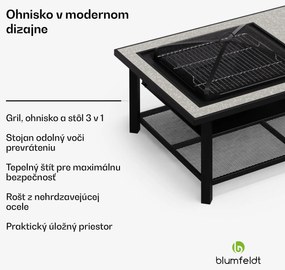 Blumfeldt Merano Avanzato L, ohnisko 3 v 1 s funkciou grilu, dá sa použiť ako stôl, 122 x 87 cm