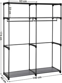 Látková skriňa, mobilná skriňa, skladacia, čierna
