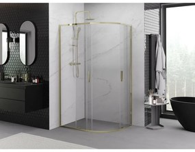 Mexen Exo, posuvný polkruhový sprchový kút 100 x 80 cm, číre sklo, zlatá, 8132-100-080-50-00