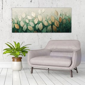 Obraz - Zlato-zelené listy (120x50 cm)