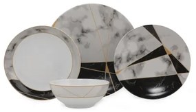24-dielna jedálenská súprava, čierna/biela/zlatá, porcelán