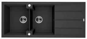 Laveo Canaria, 2-komorový granitový drez 1160x500x207 mm, čierna, LAV-SPC_B21T