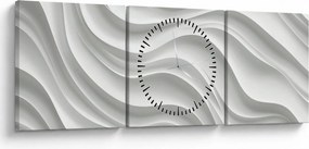 Obraz - 3D biele vlny (s hodinami) (90x30 cm)