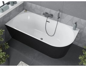 Mexen Mia, voľne stojaca rohová vaňa, lavá, 170 x 80 cm, biela-čierna, grafitový prepad, 52691708075L-66