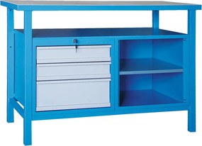 Dielenský pracovný stôl GD, smrek + buková preglejka, 3 zásuvky, 1 polica, 1190 x 600 x 850 mm, sivá
