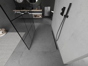 Mexen Kioto, priechodná sprchová zástena 100 x 200 cm, 8mm sklo číre/čierny vzor, 2x čierna stabilizačná rozpera, 800-100-002-70-77