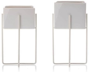 KERAMICKÝ KVETINÁČ SO STOJANOM MIZU 22X12 CM BIELA