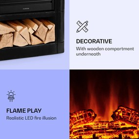 Klarstein Dukono, elektrický krb, 1800 W, LED plameň, ohrievač, časovač, priestor na drevo