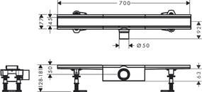 Hansgrohe RainDrain Compact, úplná sada sprchového žľabu 700 pre štandardnú inštaláciu, kartáčovaná nerezová oceľ, HAN-56176800