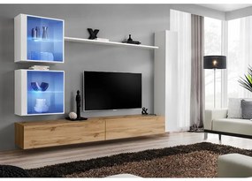 Obývacia stena Switch XVIII Sklo +LED Biely/Wotan