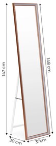 Veľké stojace zrkadlo 148 cm s hliníkovým rámom, rozťahovacie, ModernHome