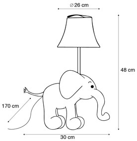 Detská stolná lampa slon sivá - Bobby