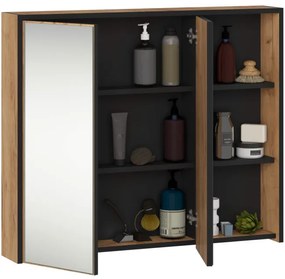 Zrkadlová skrinka VAMI W90 2D 3P LO dub craft / čierna