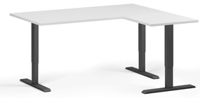 Výškovo nastaviteľný stôl, 160x140 cm, 3 motory, L/P, čierna podnož, biela