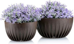 PLASTOVÝ KVETINÁČ STRIPPED ECO SADA 2KS 16X30 CM+15X24 CM TMAVOHNEDÁ