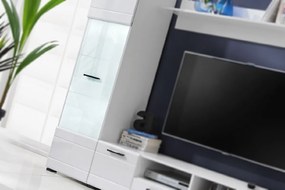 FURNIVAL Switch obývacia stena s osvetlením biela / biely lesk