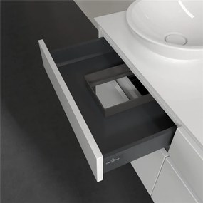 VILLEROY &amp; BOCH Legato závesná skrinka pod umývadlo na dosku (umývadlo vľavo), 4 zásuvky, 1200 x 500 x 550 mm, Glossy White, B58000DH