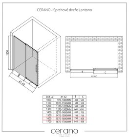 CERANO - Sprchové posuvné dvere Lantono L/P - 8 mm - čierna matná, grafitové sklo - 160x195 cm, CER-CER-8050BD7241