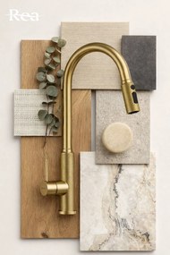 Rea Master, vysoká kuchynská batéria s výsuvným výtokom, zlatá matná, REA-B7204