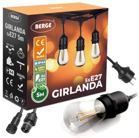 ecoPLANET Záhradná girlanda 5m + 6x 1W LED žiarovka