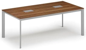 Rokovací stôl PRIMO INVITATION, 200x100 cm, orech + 2x stolná zásuvka TYP VI, strieborná