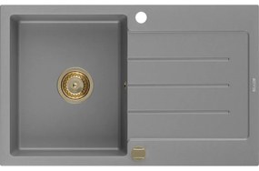Mexen Bruno, granitový drez 795x495x200 mm, 1-komorový, šedá so zlatým sifónom, 6513791010-71-G