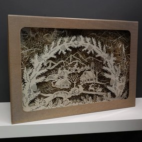 AMADEA Drevený svietiaci portál s motívom dedinky, 53x21x10 cm