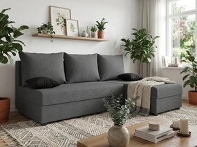 Rozkladacia obojstranná sedacia súprava do L VALERIO SLIM 200x140 cm, tmavosivá + 2 vankúšiky ZDARMA