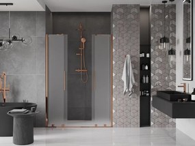 Mexen Velar Duo, posuvné sprchové dvere do otvoru 140 cm, 8mm sklo námraza, ružové zlato, 871-140-000-32-60