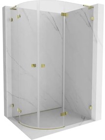 Mexen Lunar, L pravý polkruhový sprchový kút 90 x 80 cm, 8mm číre sklo, zlatý profil, 833L-090P-080L-50-00
