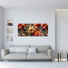 Obraz - Oranžovo-červené kvety (120x50 cm)