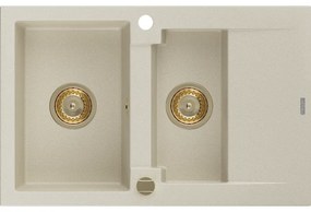 Mexen Gaspar, granitový drez 737x475x177 mm, 1,5-komorový, béžová so zlatým sifónom, 6507731505-69-G