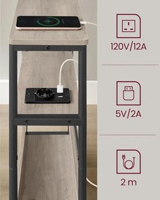 Úzky bočný stolík s predlžovačom, 3-úrovňový nočný stolík, 18 x 45 x 58 cm, greige a čierny