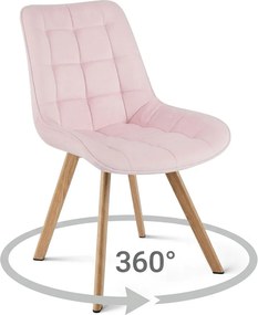 Stolička SORIA 360 – ružový zamat / dubové nohy × 4