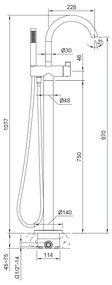 Sapho, RHAPSODY vaňová batéria s pripojením do podlahy, výška 1170 mm, chrómová, R5018