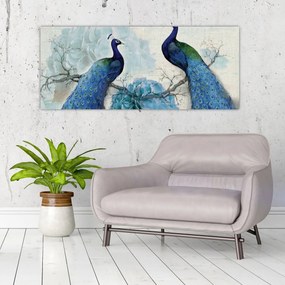Obraz - Pávy s textúrami (120x50 cm)