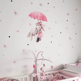 Detské nálepky na stenu - Zajačiky s dáždnikom