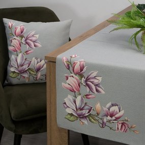 Sivý gobelínový obrus s jemným tkaným vzorom magnólie Šírka: 45 cm | Dĺžka: 140 cm